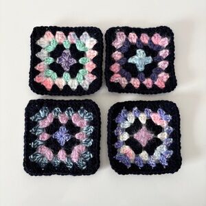 Hand Crocheted Scrappy Drink Coasters Granny Squares Cottage Cabin set of 4